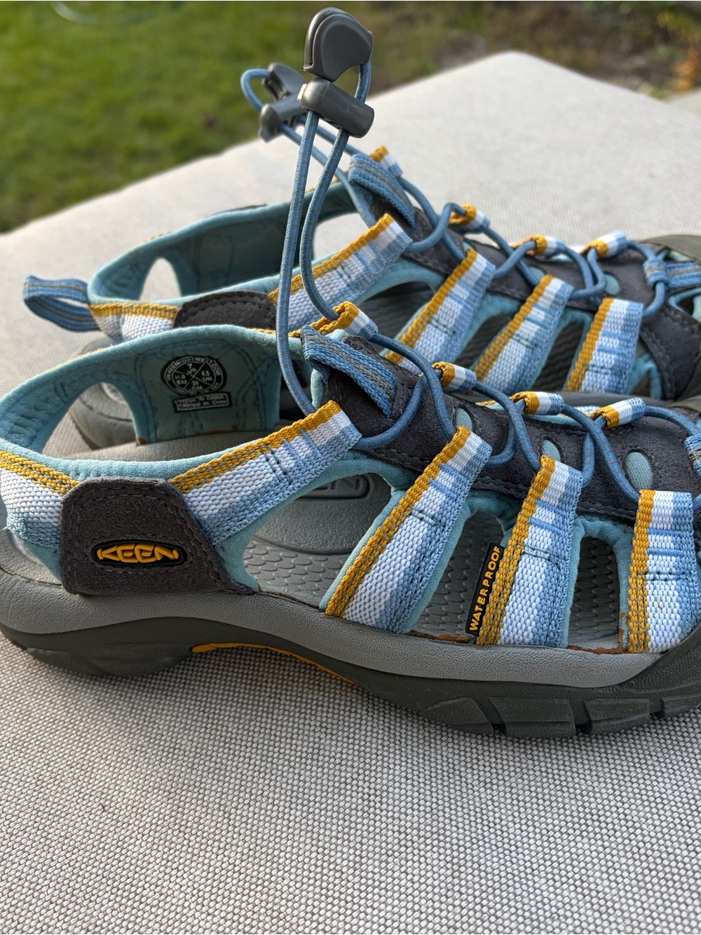 Keen Women's Sport Sandals in Light Blue and Mustard